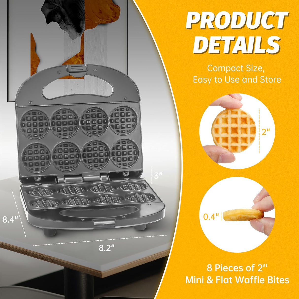 Mini Waffle Maker, Ideal para Snacks y Desayunos, Modelo XW-8