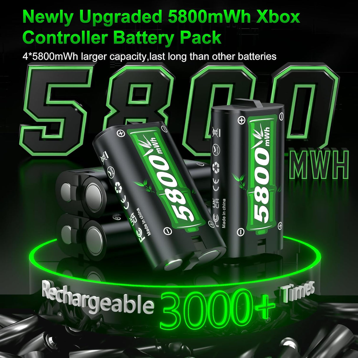 Batería Recargable para Xbox, 4x5800mWh, Carga Rápida, Series X|S