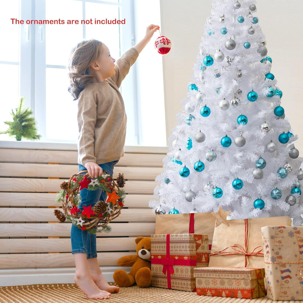 Árbol de Navidad 6Ft, COSTWAY, PVC, con soporte, modelo W-Stand