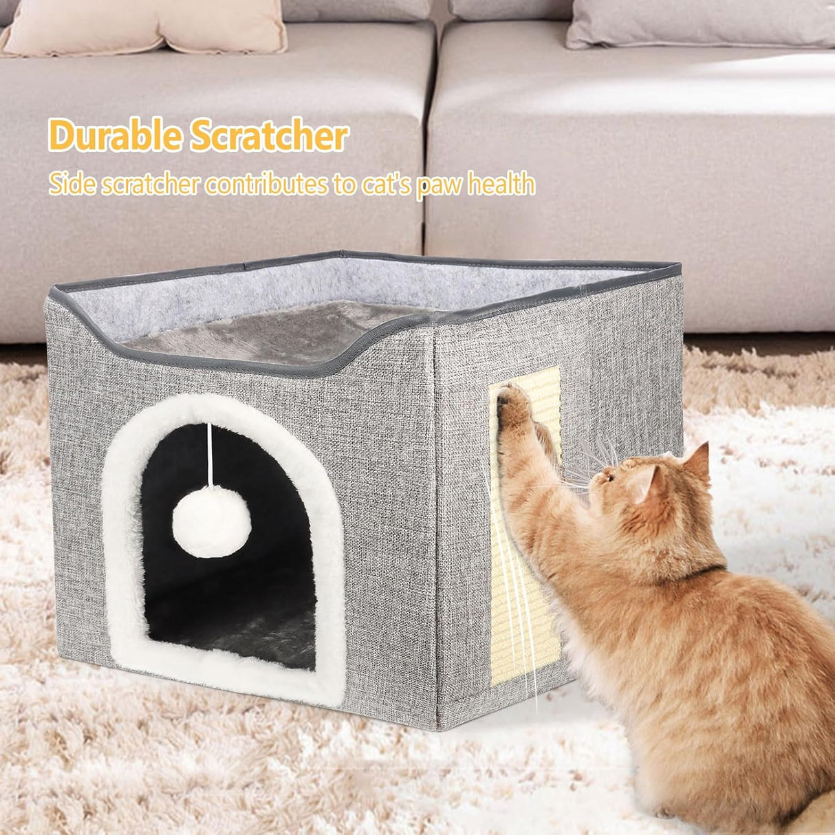 Cama Térmica para Gatos, Casa Plegable con Almohadilla Caliente
