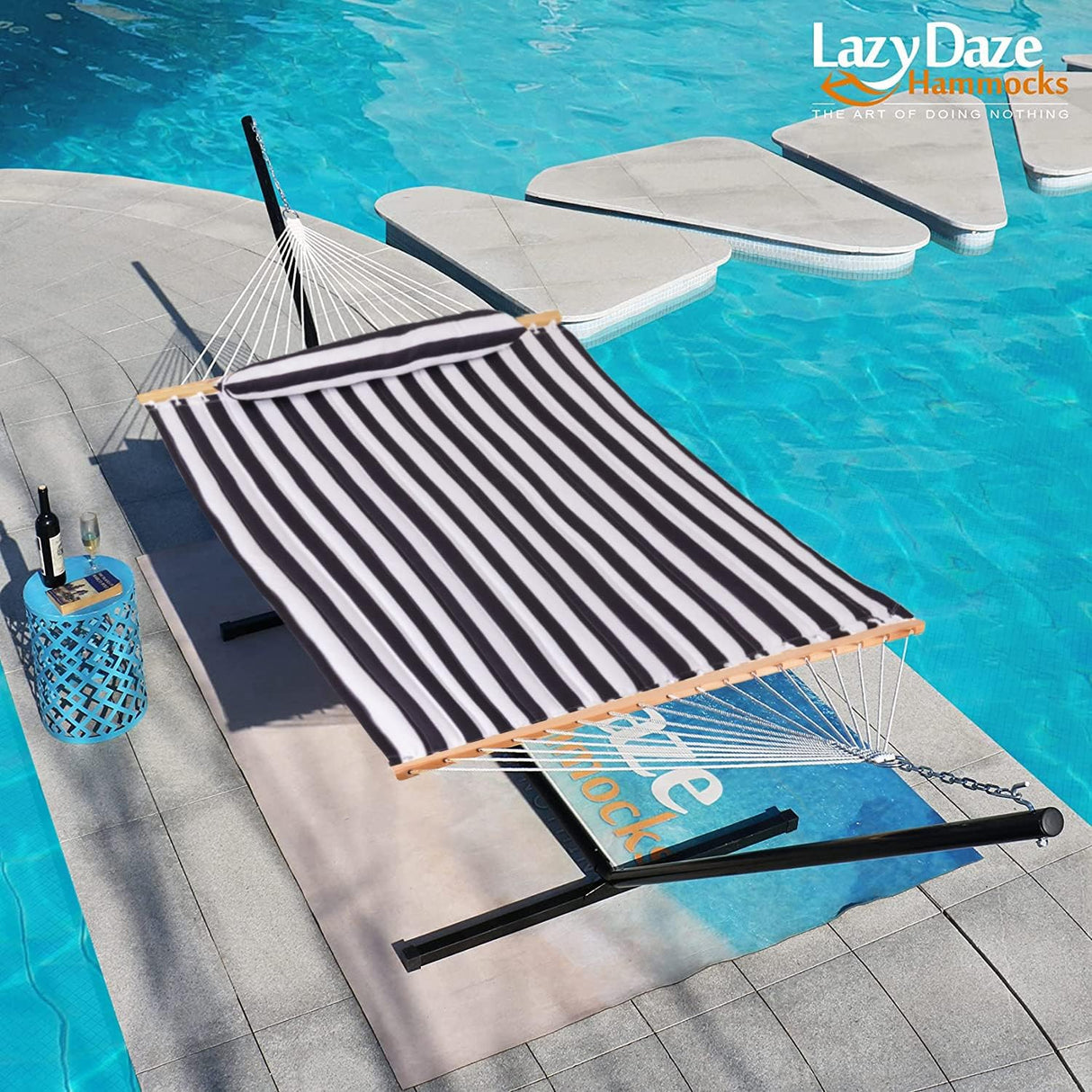 Hamaca Doble Lazy Daze 12 FT, con Baras y Almohada, 450 lbs