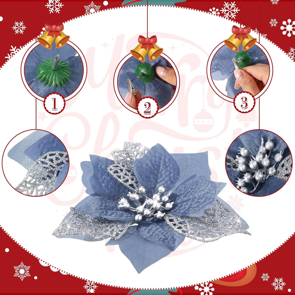 Flores Artificiales de Poinsettia WILLBOND, 36 Piezas, Glitter