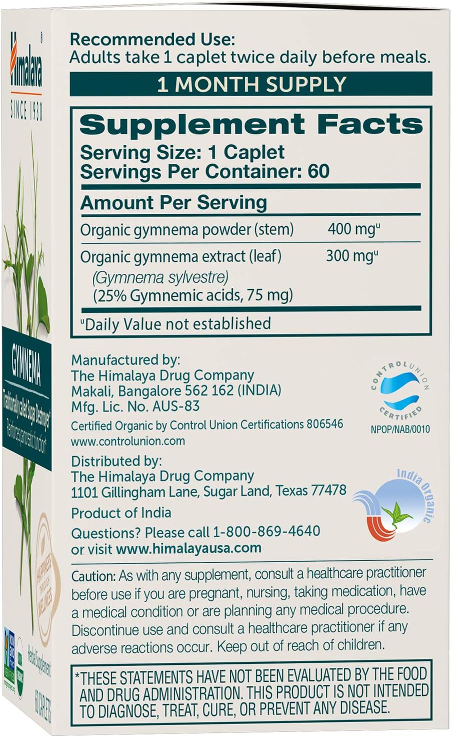 Cápsulas Orgánicas de Gymnema Sylvestre 700 mg Pack 2 Meses