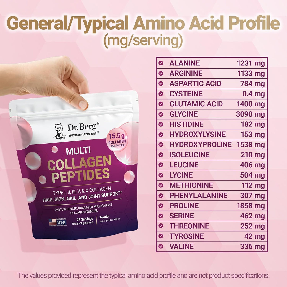 Colágeno en Polvo Dr. Berg Multi con 5 Tipos, 14g Proteínas