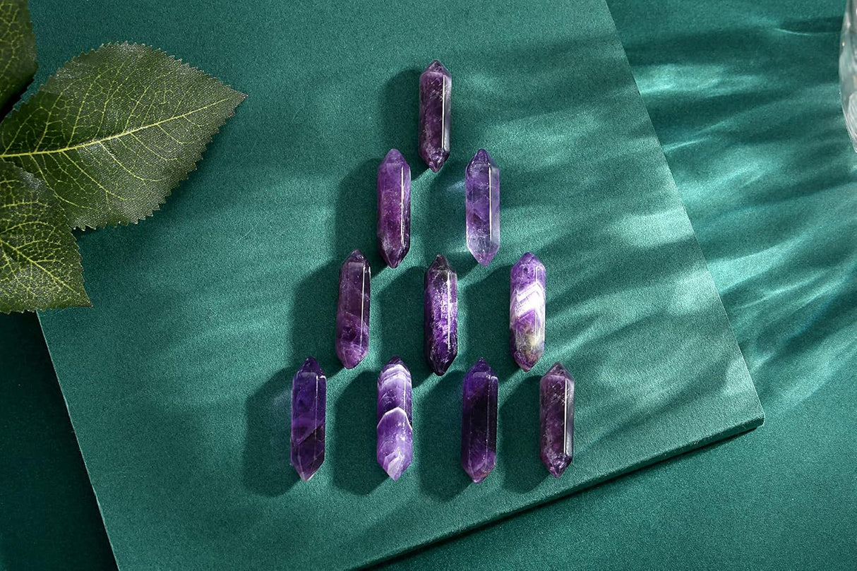 Juego de 10 varitas de cristal de amatista, piedras curativas