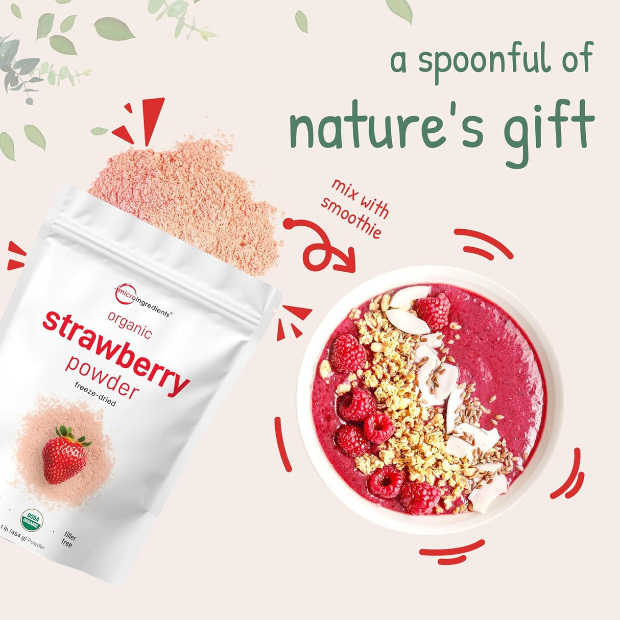 Suplemento Polvo liofilizado de fresa orgánica 1 libra