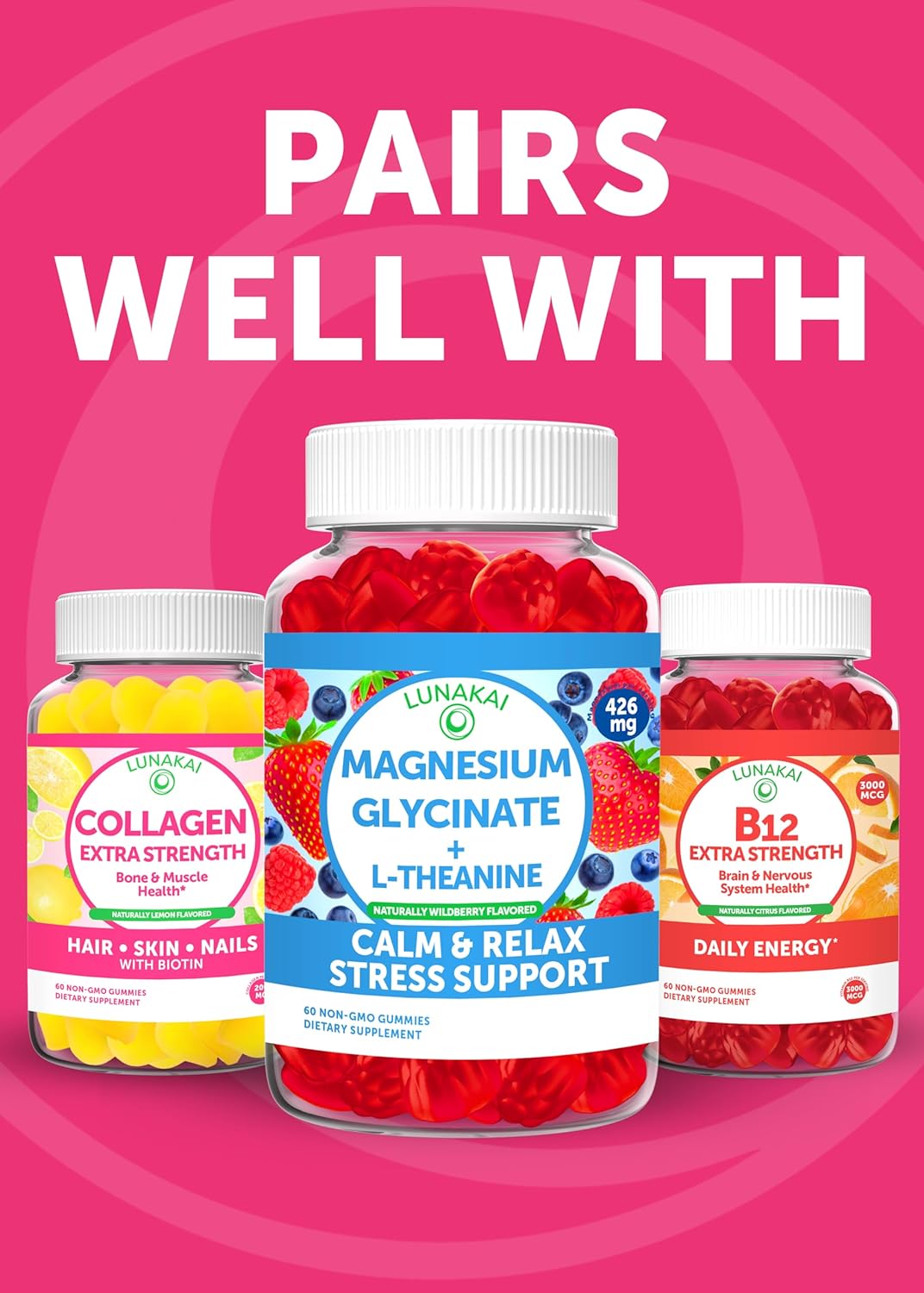 Lunakai Vitamina D3 K2 Gummies con Calcio Vegan 60ct