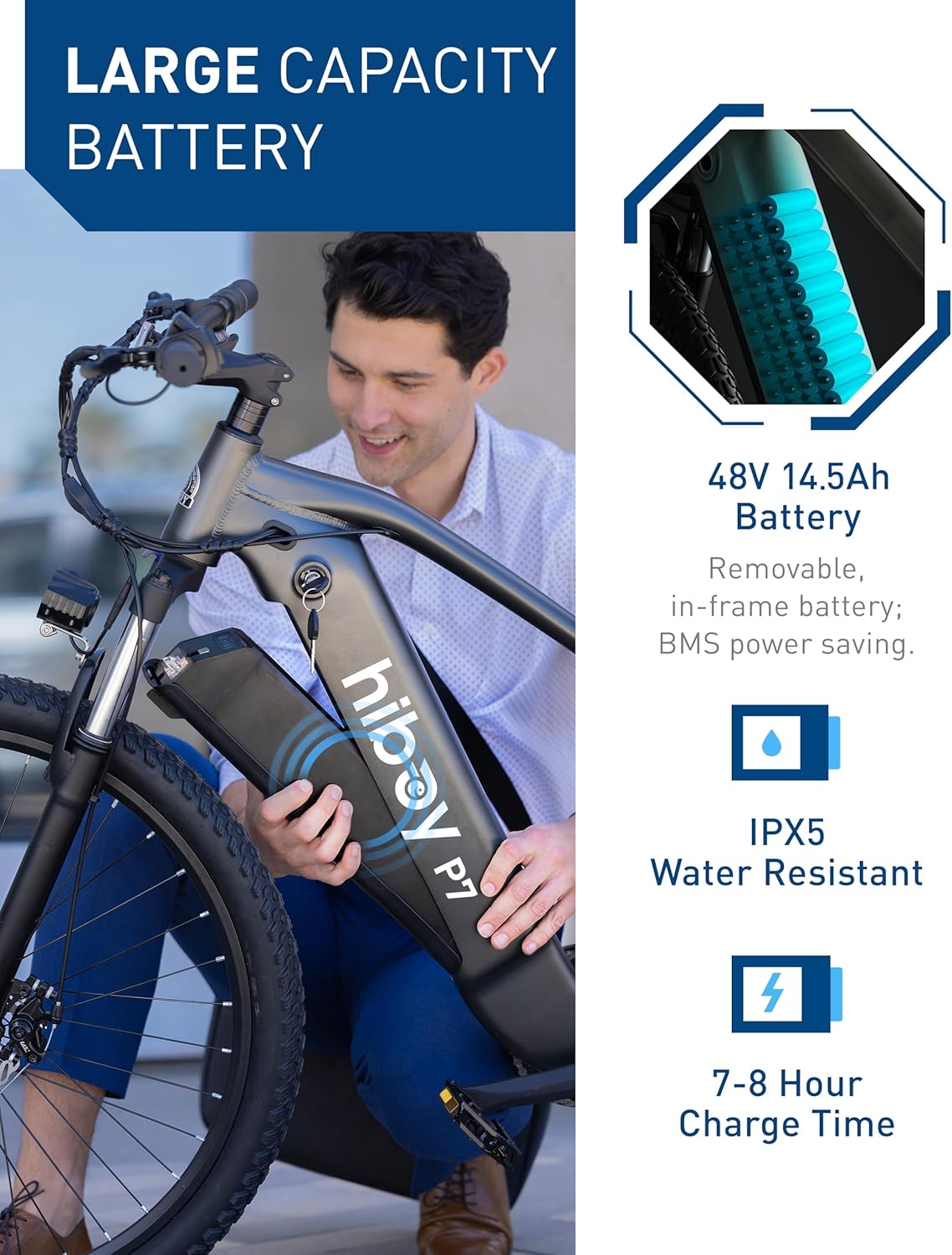 Bicicleta eléctrica Hiboy P7, 800W, 25mph, batería 696WH