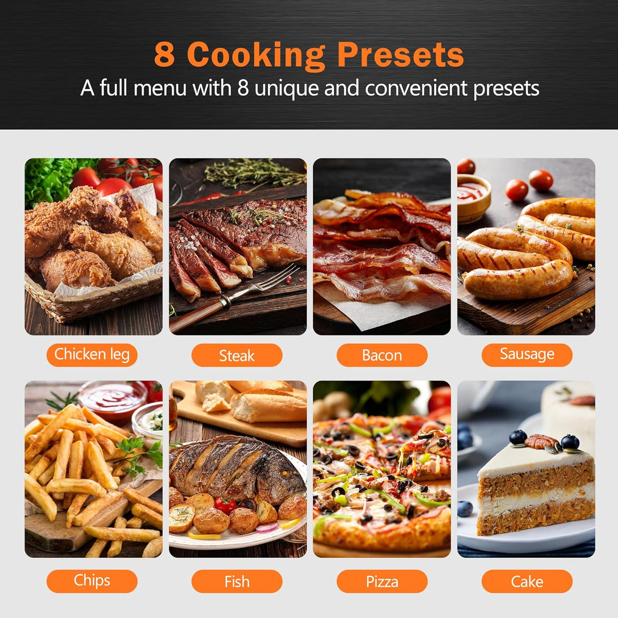 Freidora de aire 7Qt, CROWNFUL, 8 funciones, 1500W, UL