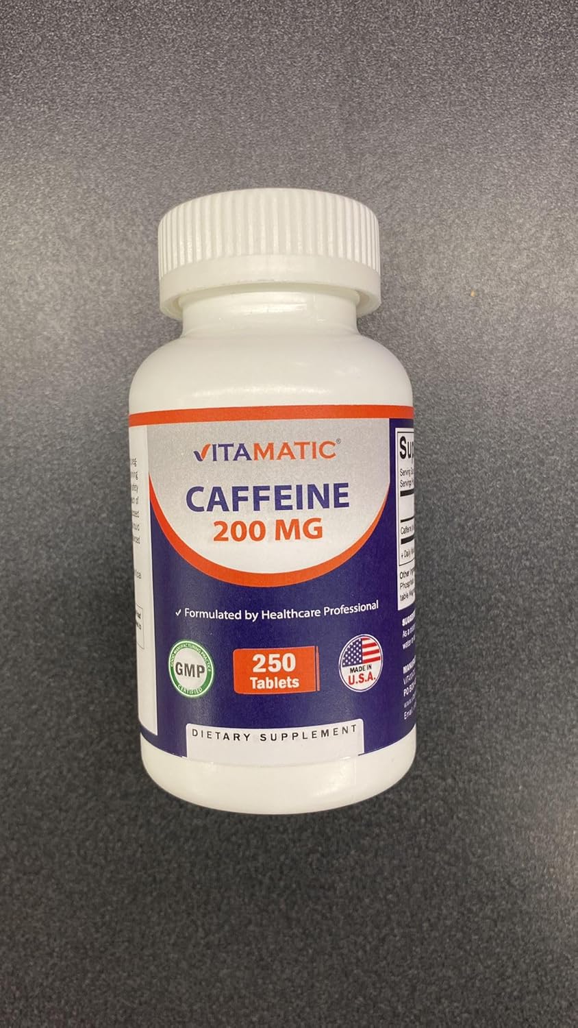 Píldoras de Cafeína Vitamatic 200mg, 250 Tabletas Vegetarianas