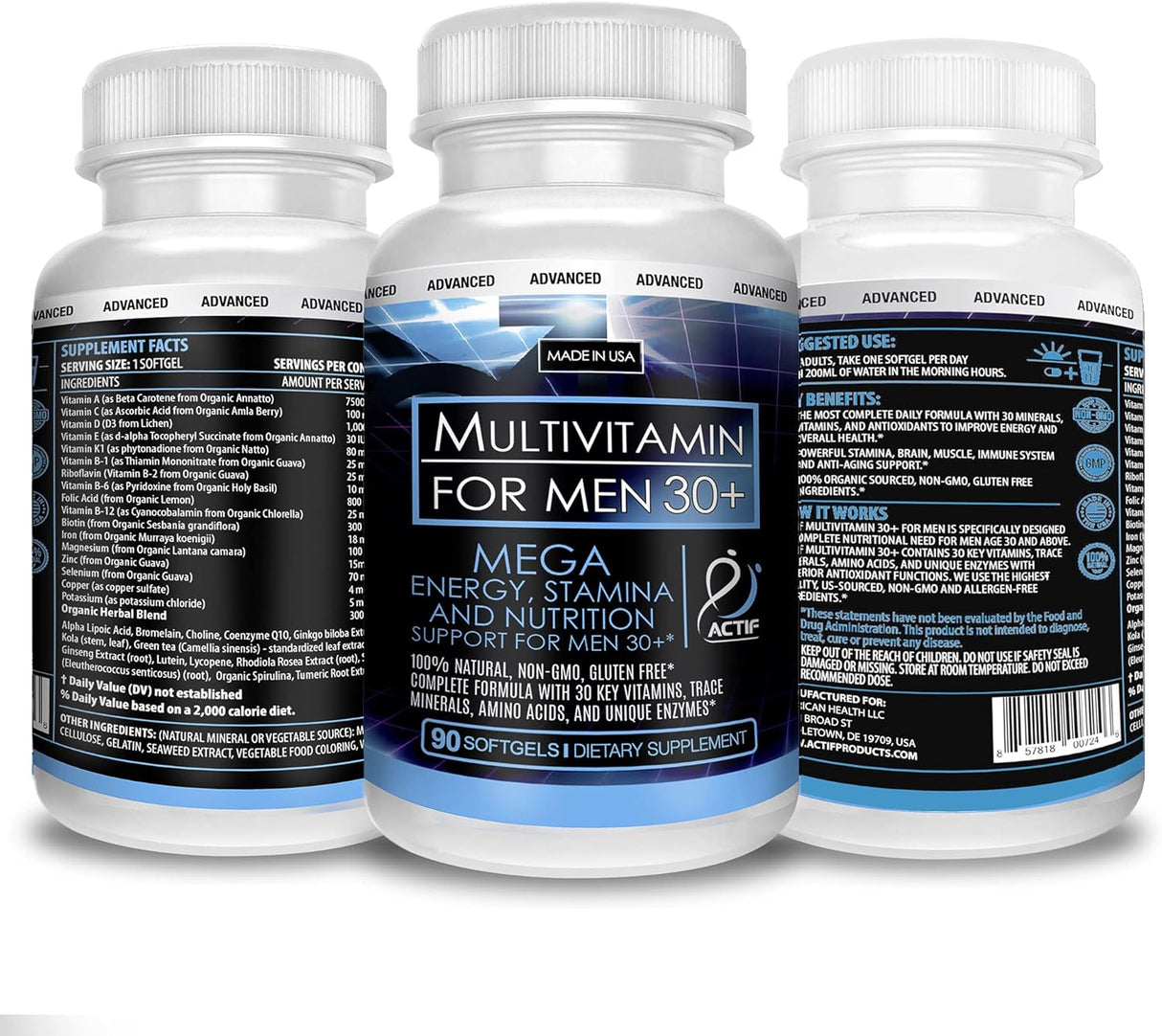 ACTIF Multivitamínico orgánico para hombres 90 unidades
