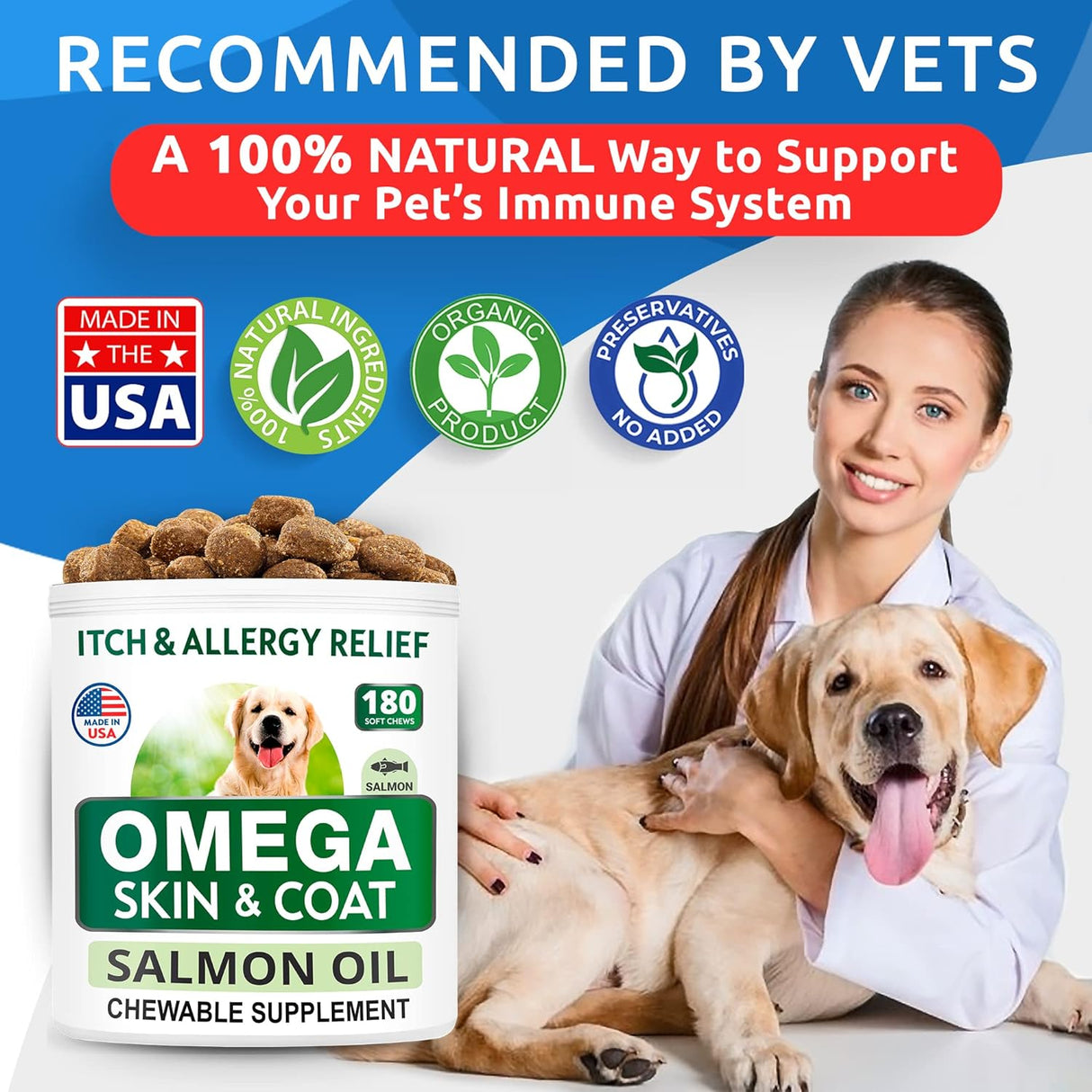 Omega 3 para perros y gatos – 180 golosinas de aceite de pescado para desprendimiento de perros, alergias en la piel, alivio de picazón, tratamiento de puntos calientes – salud de las articulaciones –