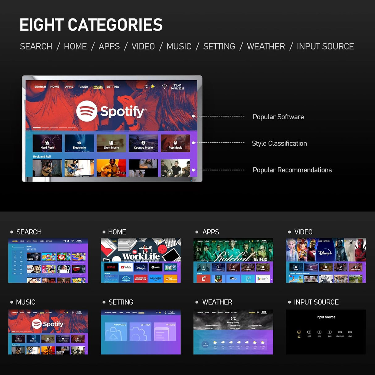Espejo TV Smart 32 4K Ultra HD, IP66, Control por Voz, Android
