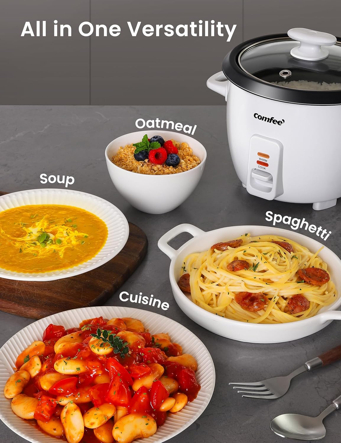 Arrocera COMFEE, 6 tazas cocidas, olla antiadherente, modelo 3C