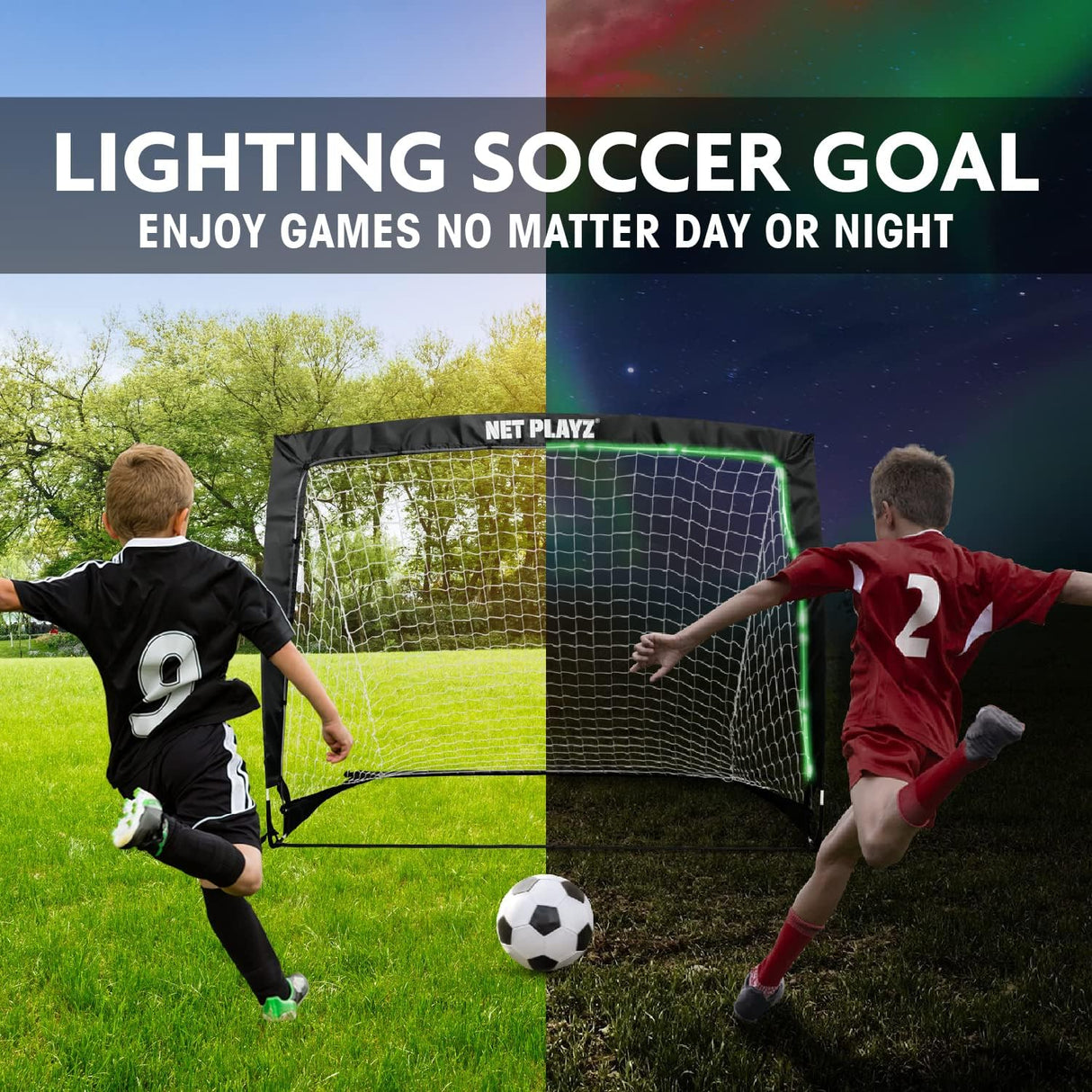 Porteria de futbol portatil con cintas reflectivas