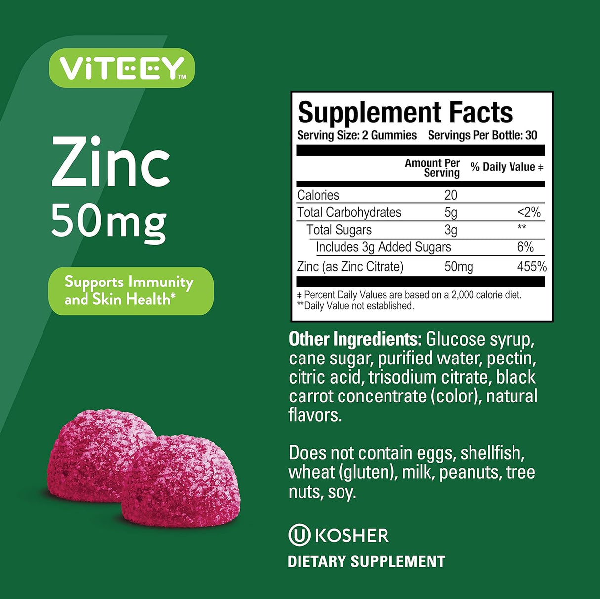 Suplemento Gomitas de zinc de 50 mg inmunológico saludable