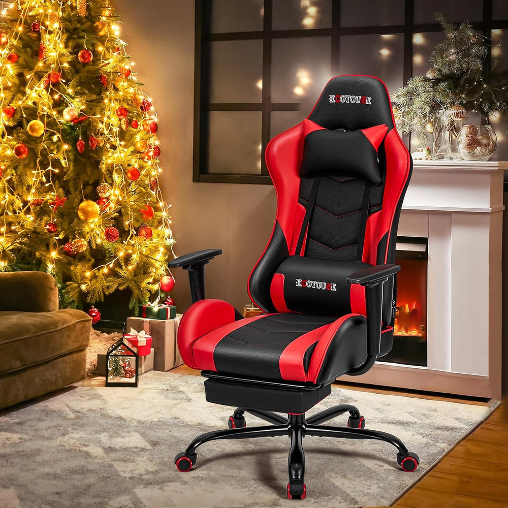 Silla Gamer con reposapiés y es reclinable roja ECOTOUGE