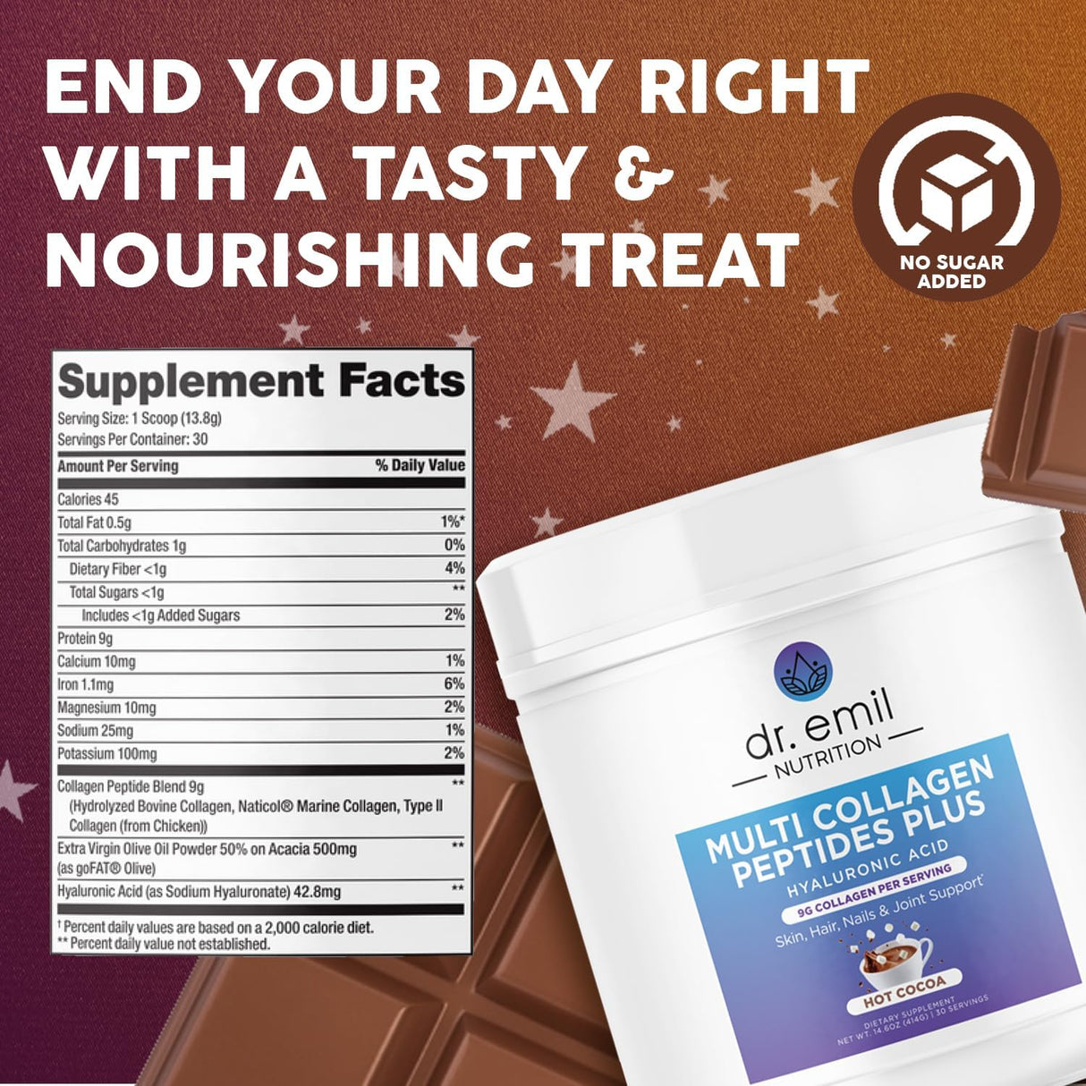 Polvo de péptidos de colágeno con sabor a cacao caliente