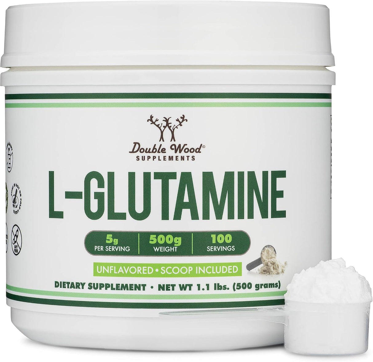 L-Glutamina en polvo 1.1lbs Double Wood, Keto, Vegano, 100 Serv.