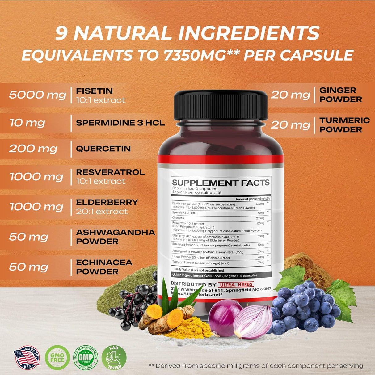 Suplemento Ultra Fisetin Complex 7350mg Resveratrol 1000mg