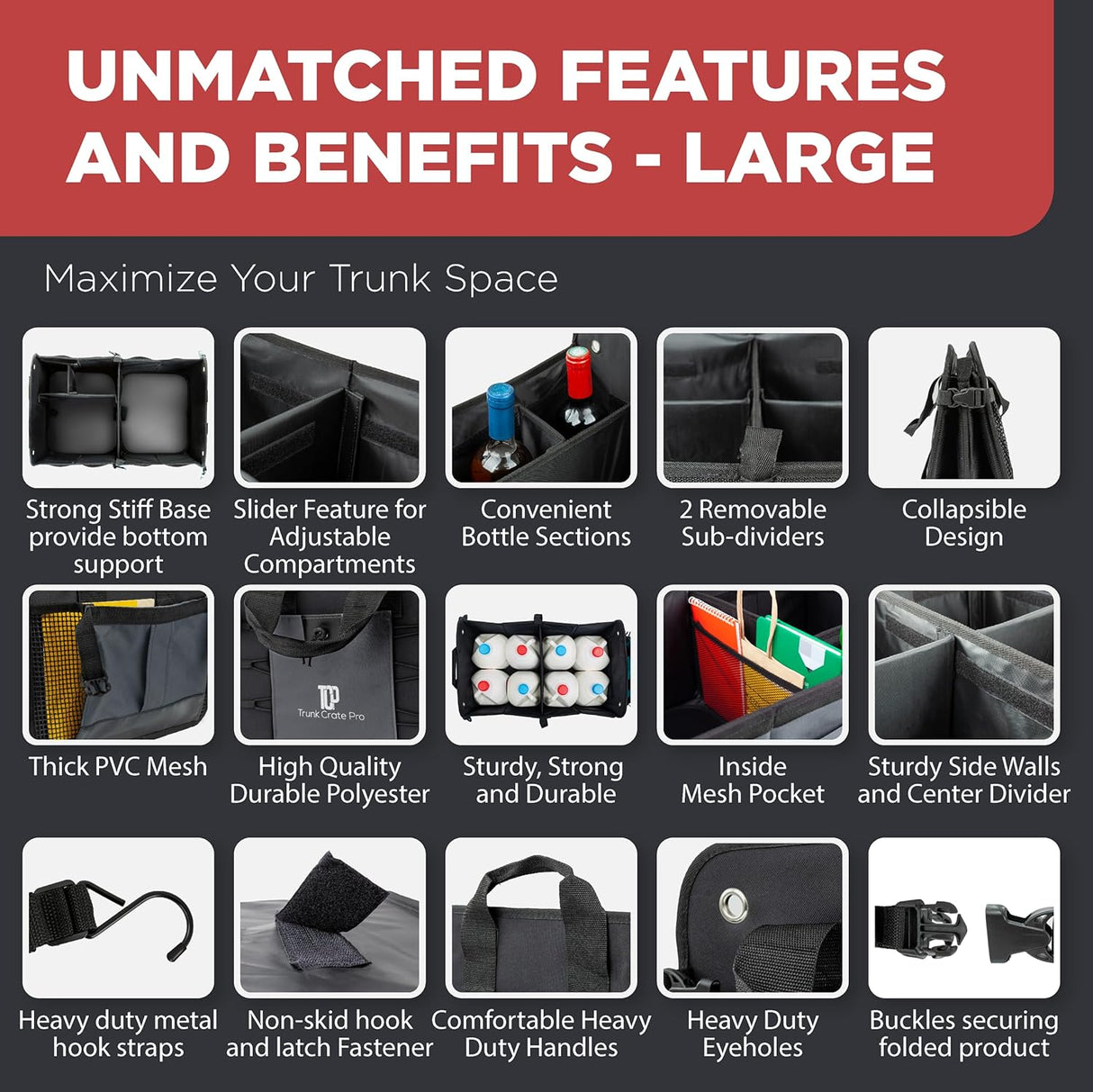 Organizador de Maletero TRUNKCRATEPRO, Compartimentos Ajustables