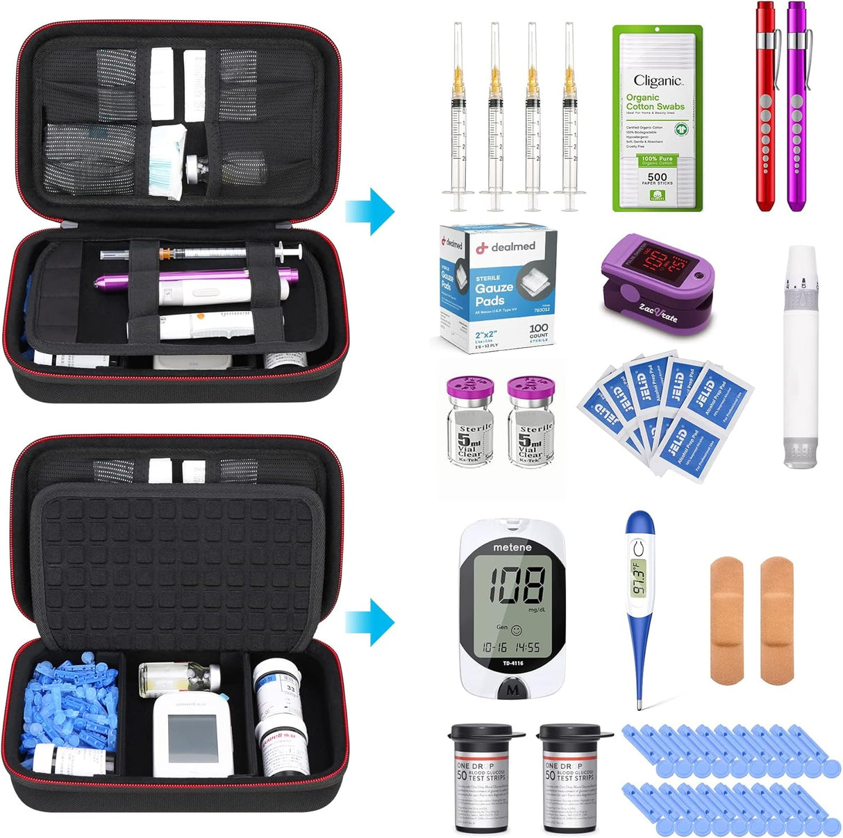 Estuche de viaje para diabéticos medidor de glucosa negro