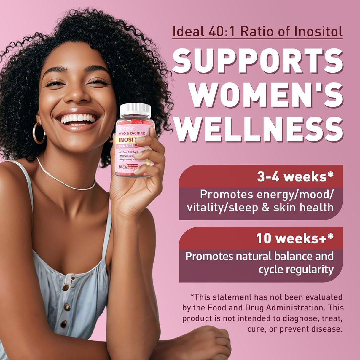 Gummies de Inositol y D-Chiro para Mujeres, 2000mg + 50mg