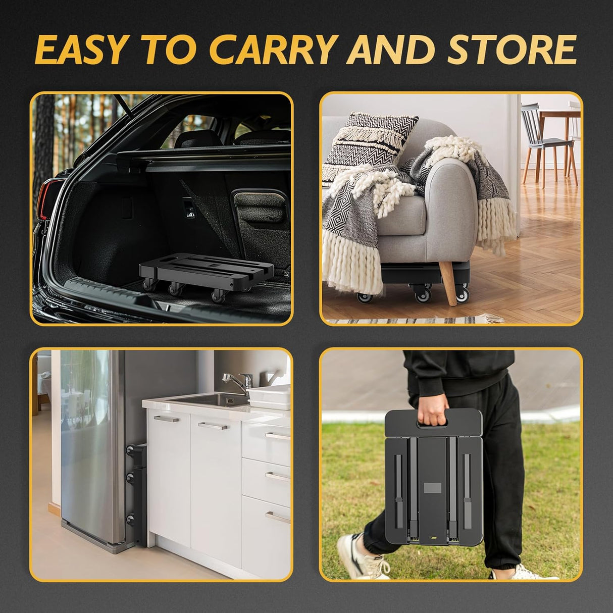 Carretilla Plegable TOOLIOM 500 lbs, 6 Ruedas, 2 Cuerdas