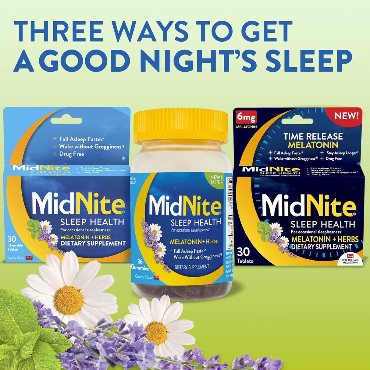 MidNite Gomitas de ayuda para dormir sin medicamentos, 10 mg de melatonina + hierbas, 36 unidades