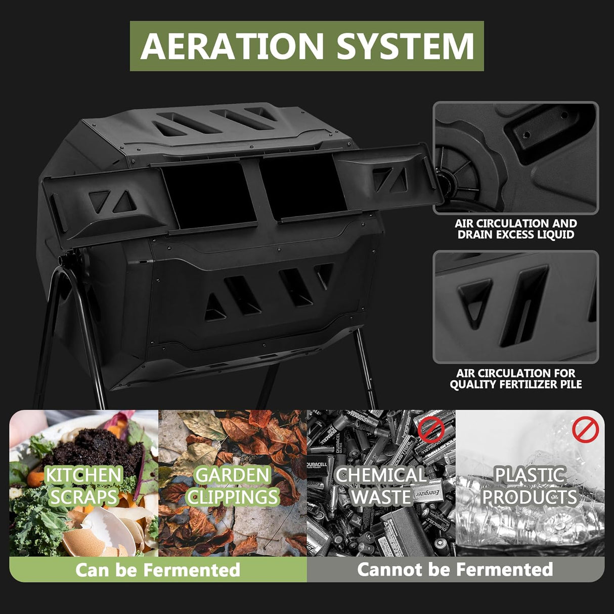 Compostador Exterior SUPER DEAL 43 Galones Doble Cámara 360°