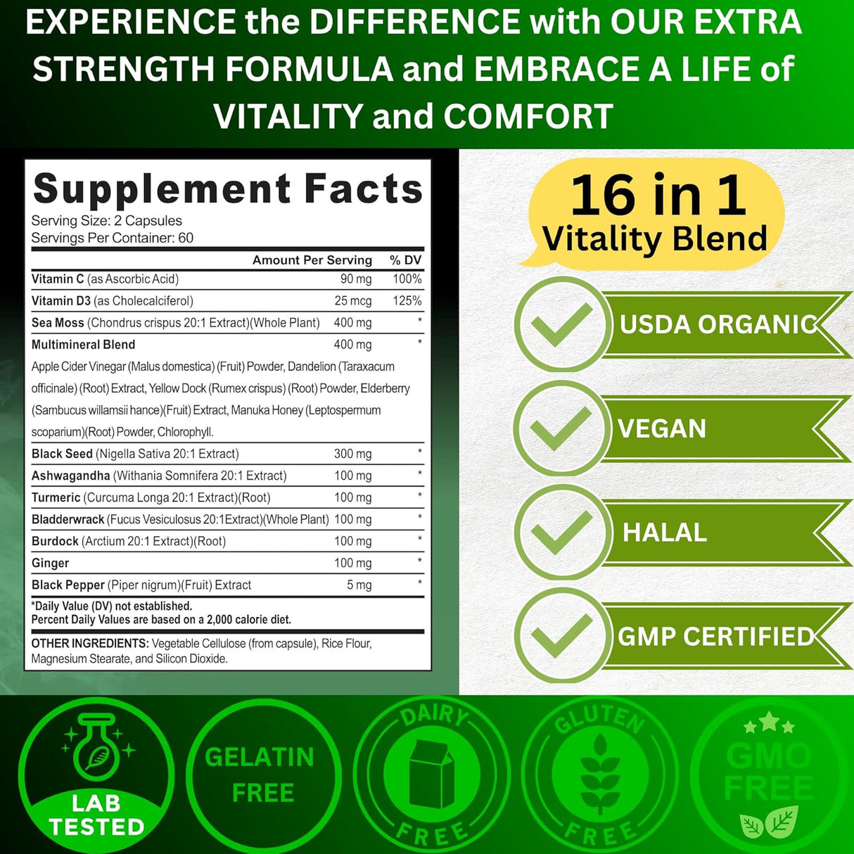 Suplemento Natural Vegano Halal con Vitaminas y Hierbas Mix