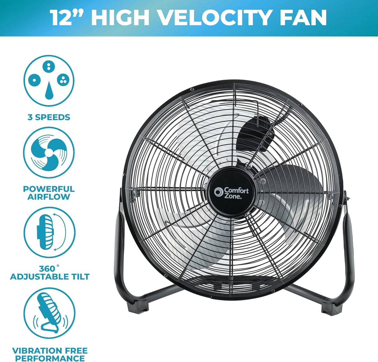 Ventilador Alta Velocidad Comfort Zone CZHV12B 3 Velocidades 12