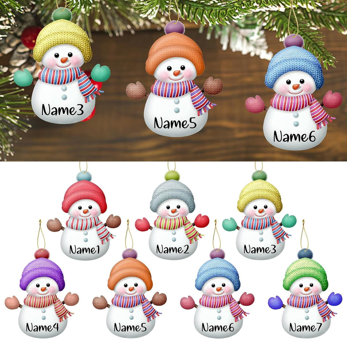 7pcs Muñecos de Nieve 8cm Adornos Navideños Personalizados