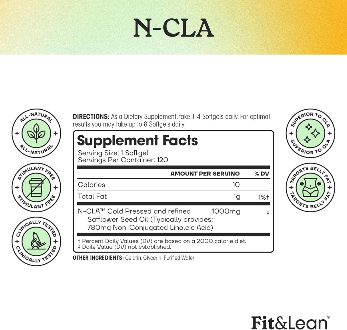 Suplemento N-CLA Fit & Lean, quema grasa, 120 porciones