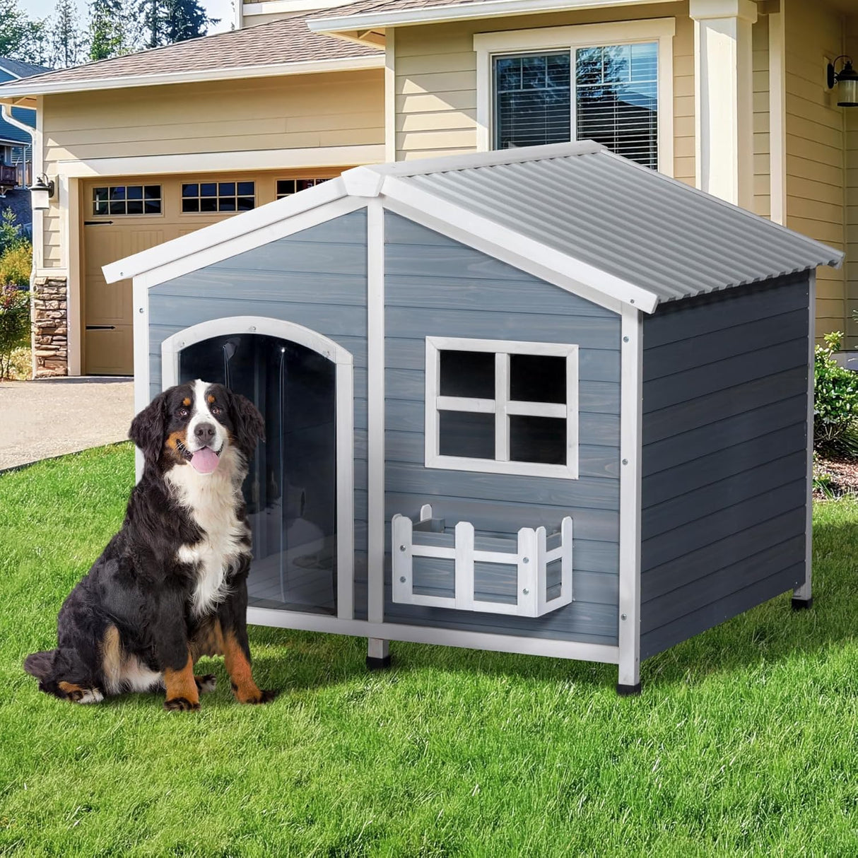 Casa para perros extra grande para exteriores con techo PVC