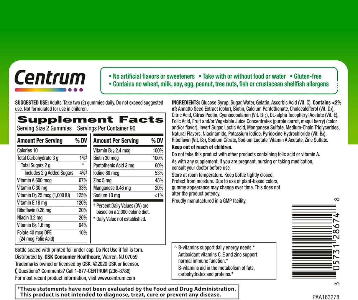 Suplemento Centrum MultiGummies Gummy con vitaminas D, B y E