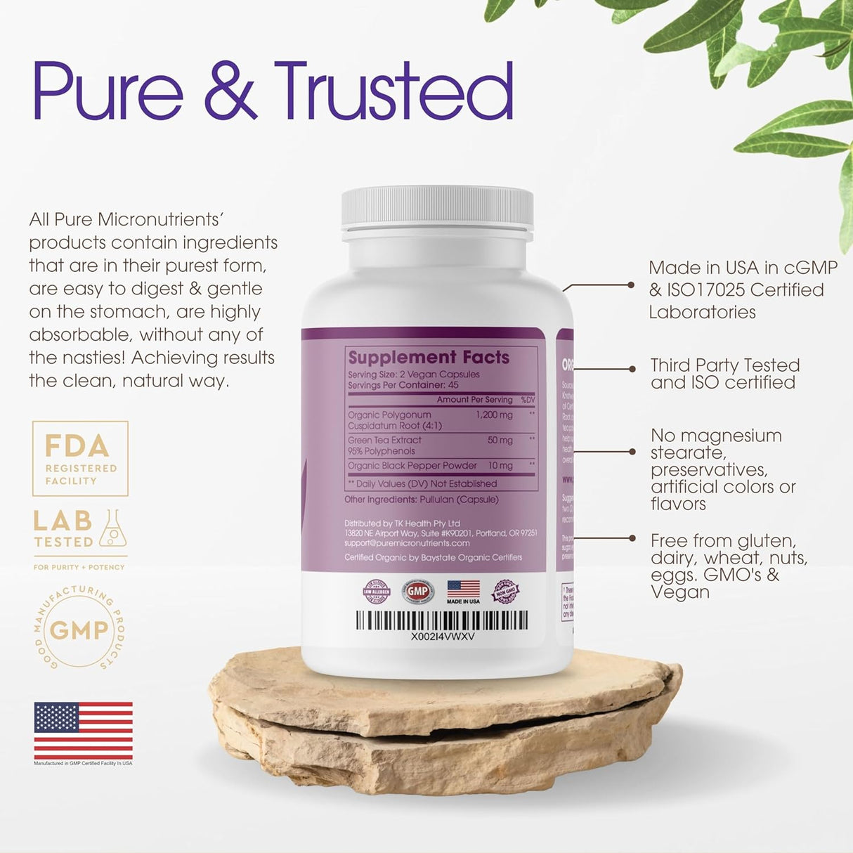 Suplemento de resveratrol orgánico de 1200 mg 90 cáp