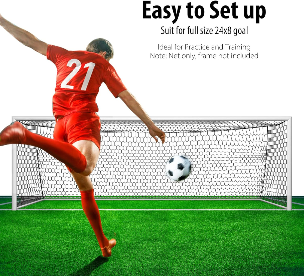 Red de Portería Profesional 24x8 y 18.5x6.5 pies, Hexagonal