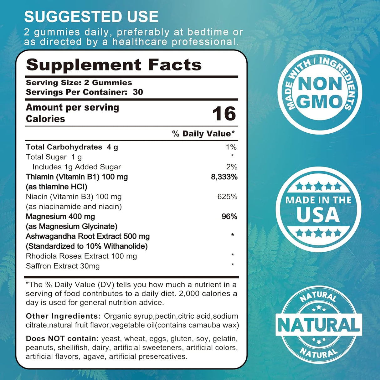 Suplemento Ashwagandha B1 B3 Rhodiola Rosea de magnesio 120u