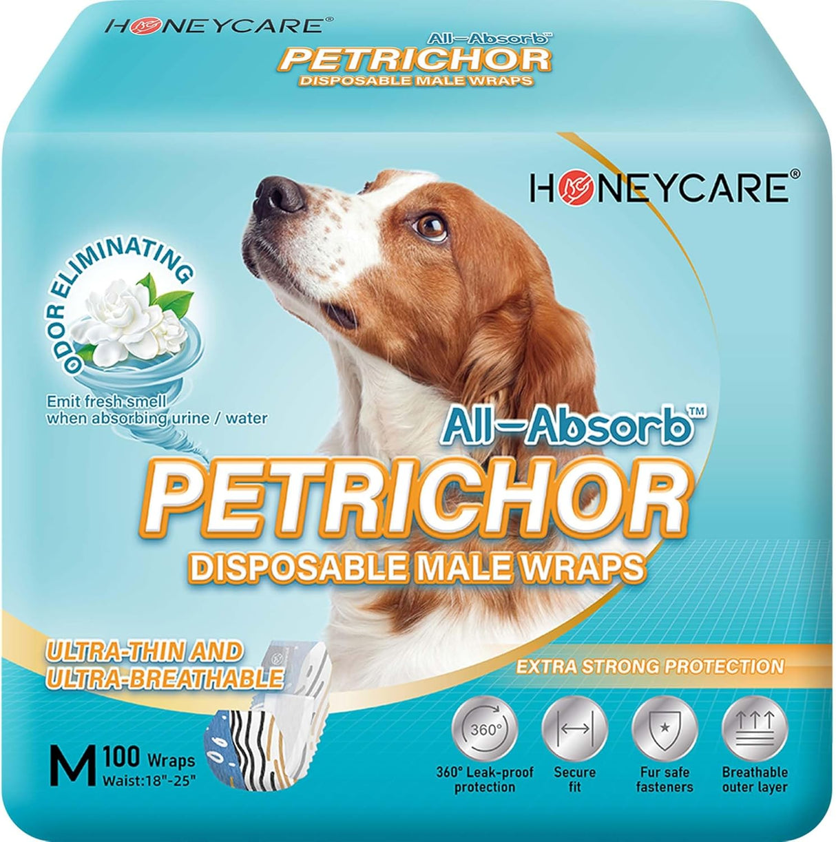 HONEY CARE All Absorb Petrichor - Envoltura para perro macho, mediano, blanco, 100 unidades
