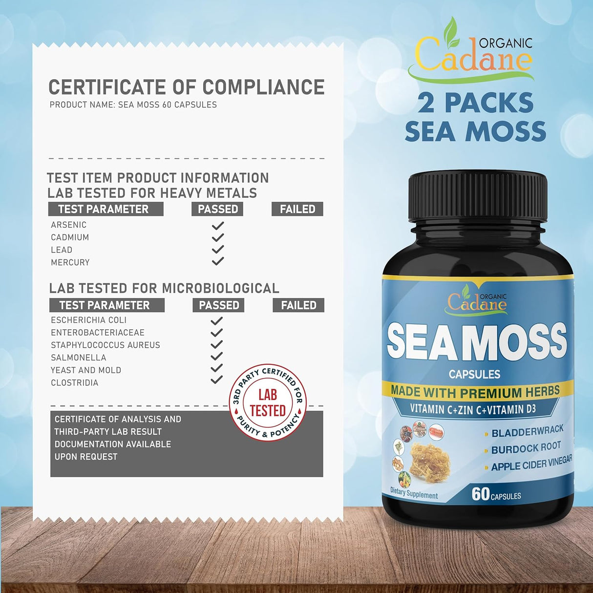 Cadane Cápsulas de Musgo de Irlanda con Vitaminas y Hierbas, 2Pack