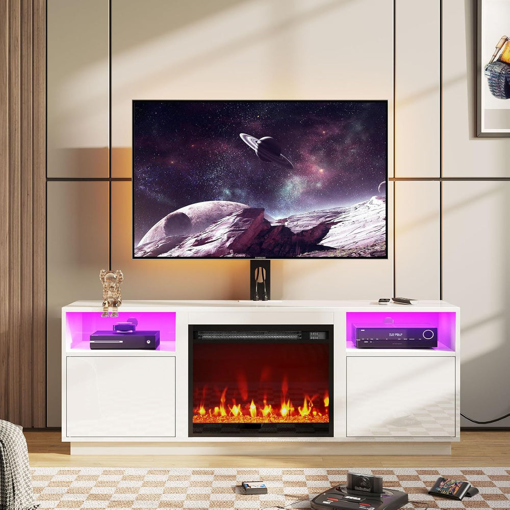 Soporte para TV Rolanstar con chimenea eléctrica y luces LED