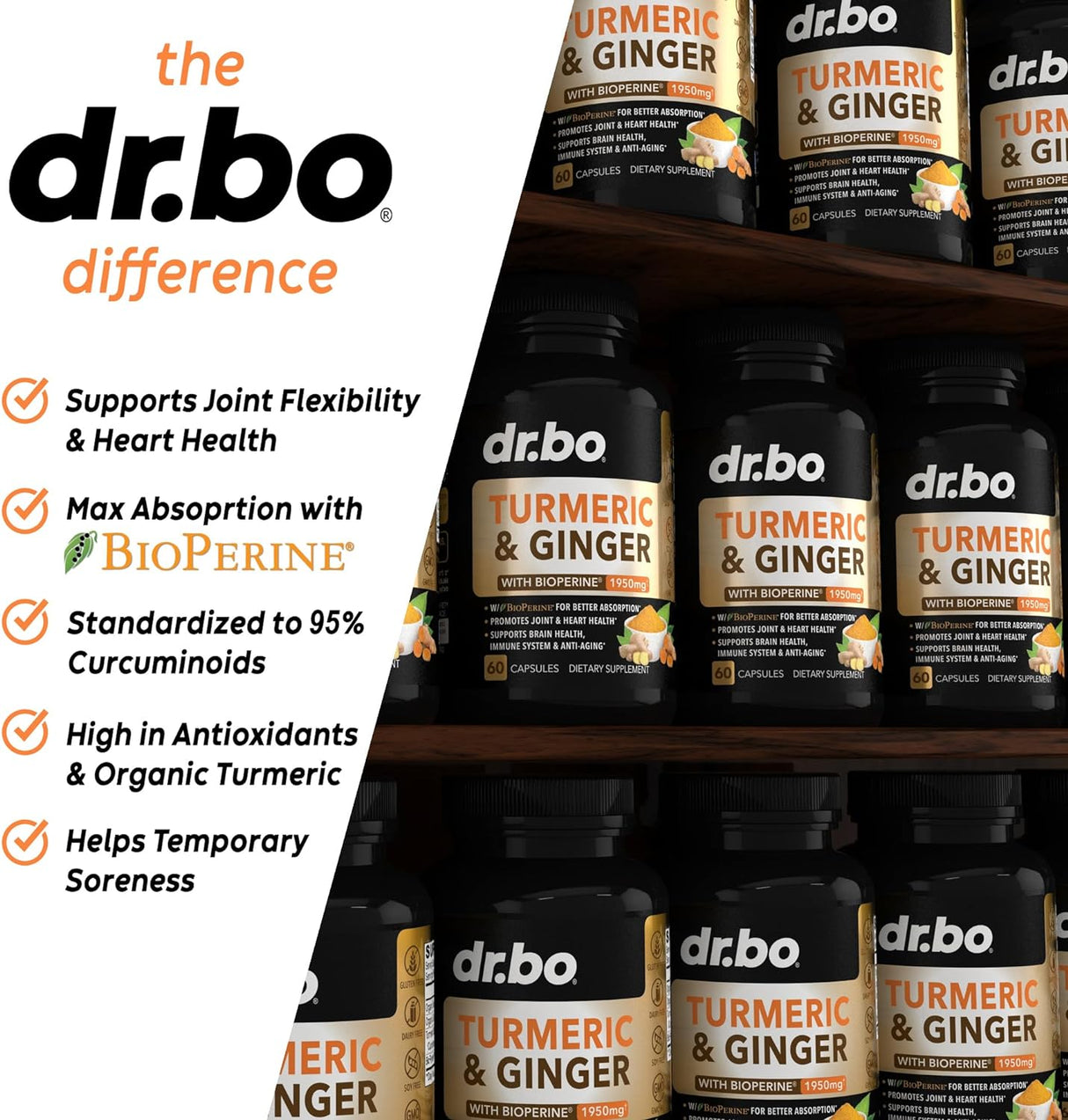 Suplemento de Cúrcuma Jengibre BioPerine para Articulaciones