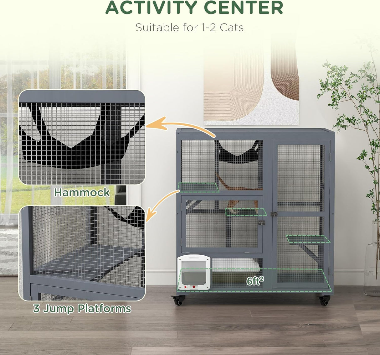 Casa para Gatos Grande PawHut, Enclosure de Madera 39