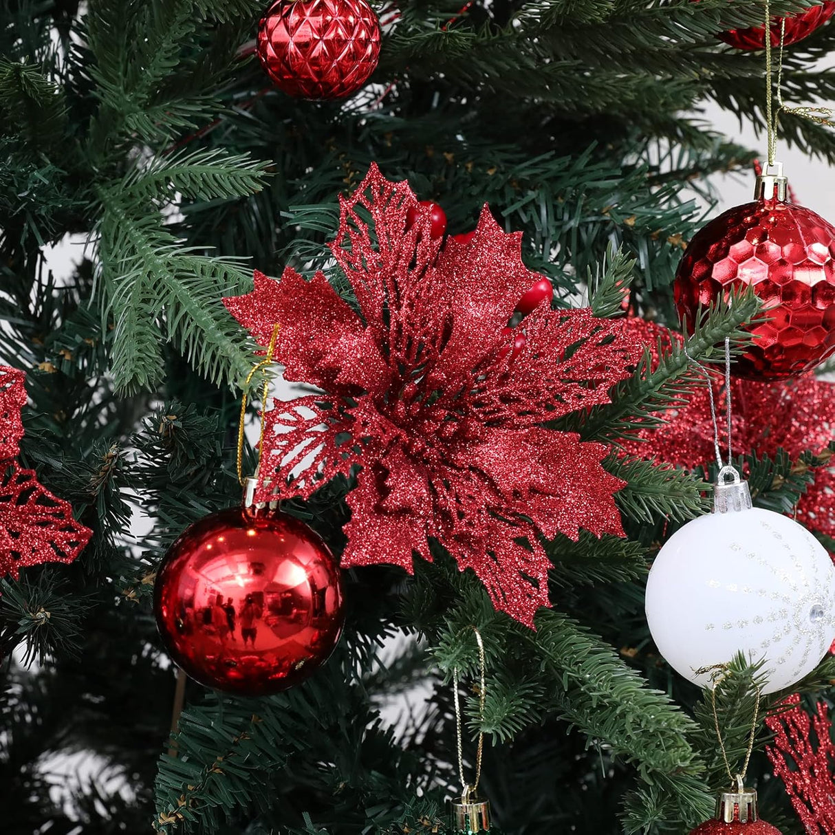 Flores Poinsettia Artificiales Wironlst - 16 Pcs Decoración Navideña