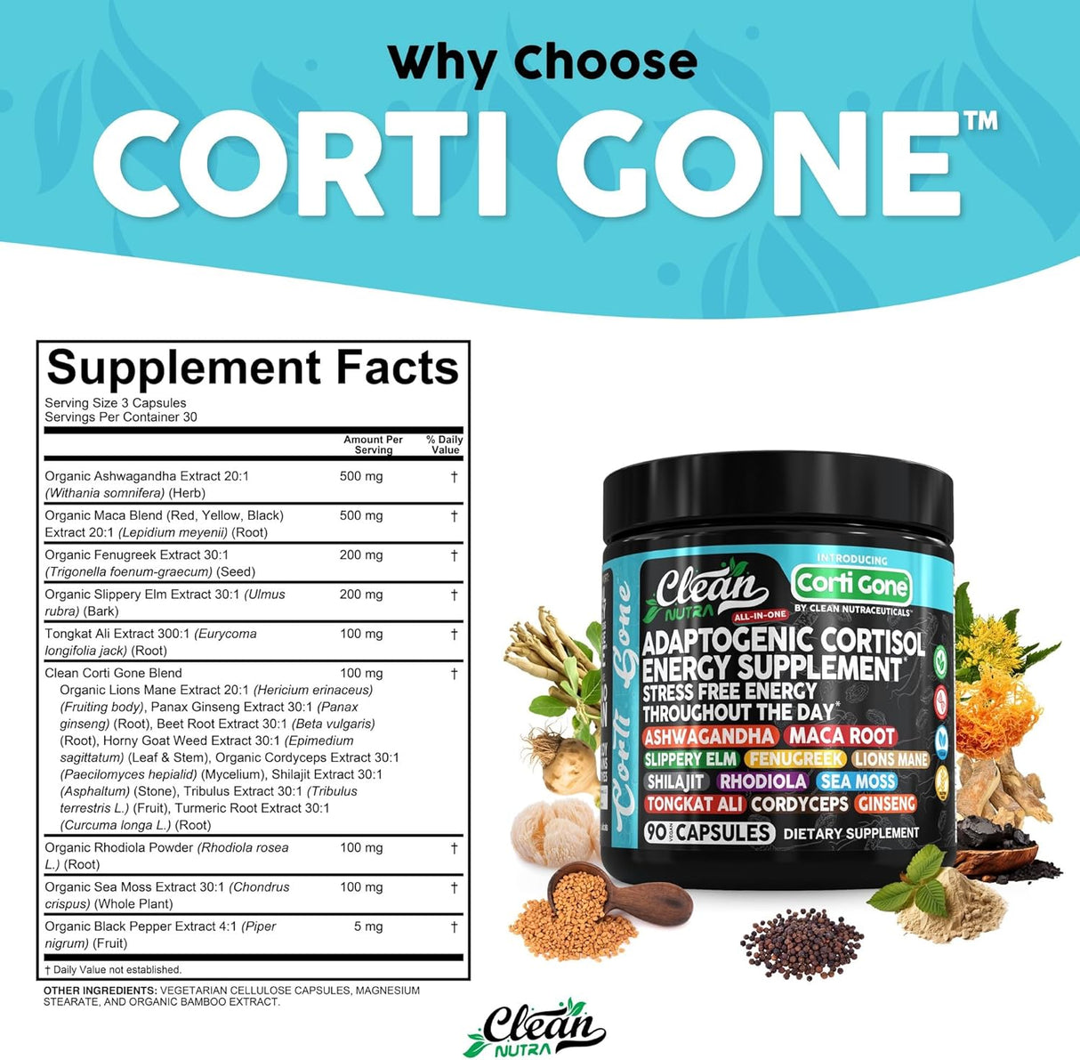 Corti Gone Suplemento para Cortisol Mujer | Maca, Ashwagandha