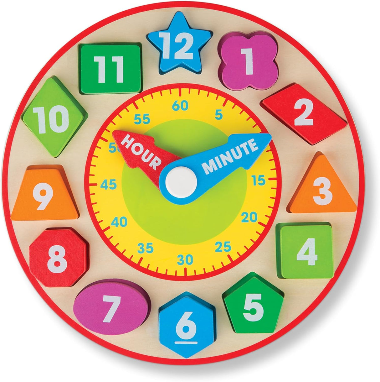 Reloj de formas Melissa & Doug - Juguete educativo de madera