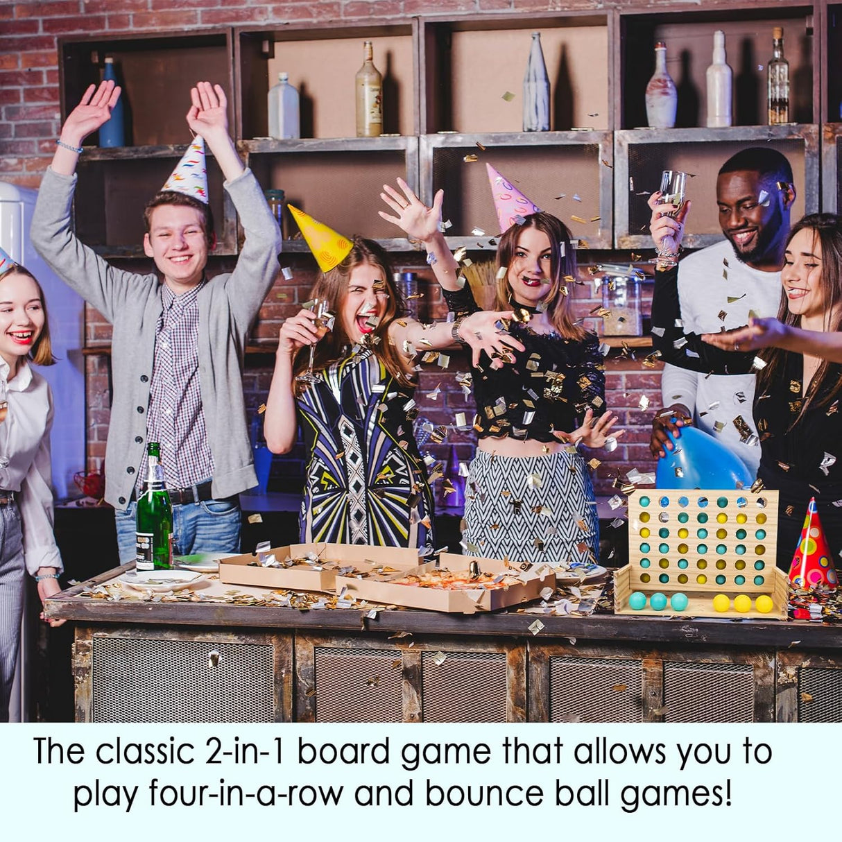 Juego de Madera 4 en Raya y Pelotas Rebotantes, Dos en Uno