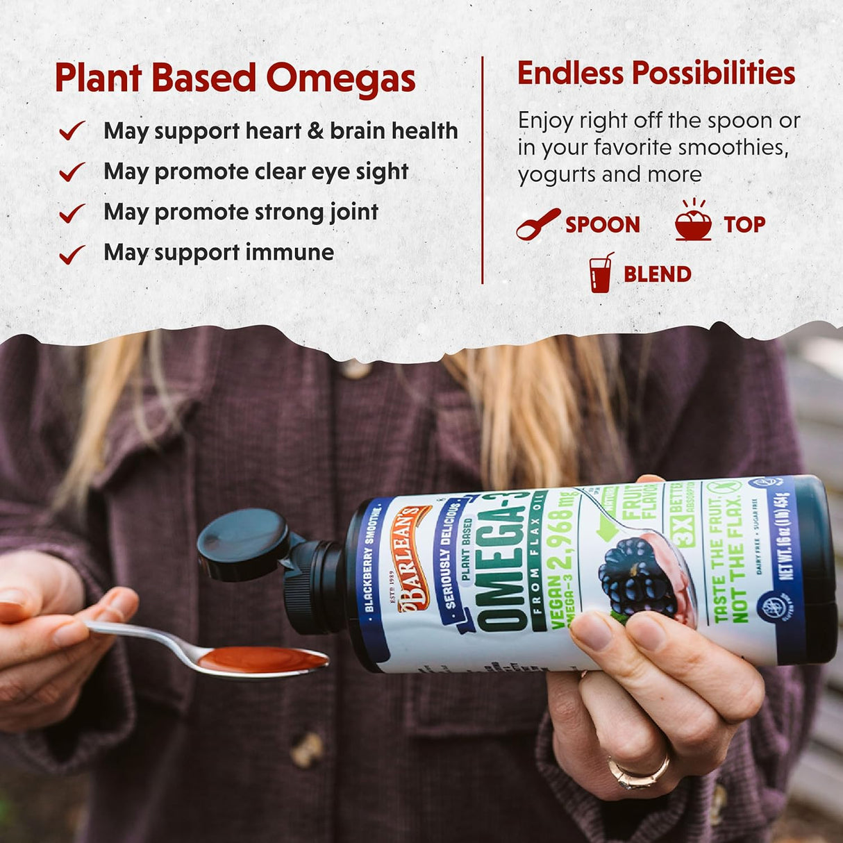 Aceite de Linaza Barlean's, Omega 3 6 9, 16 oz, Vegano