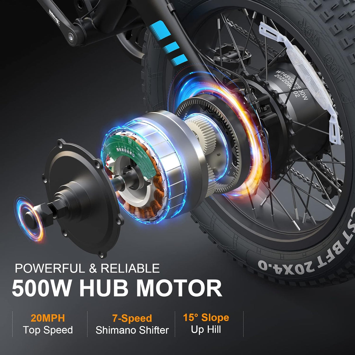 Bicicleta Eléctrica TotGuard 500W, Plegable, 20 Fat Tire